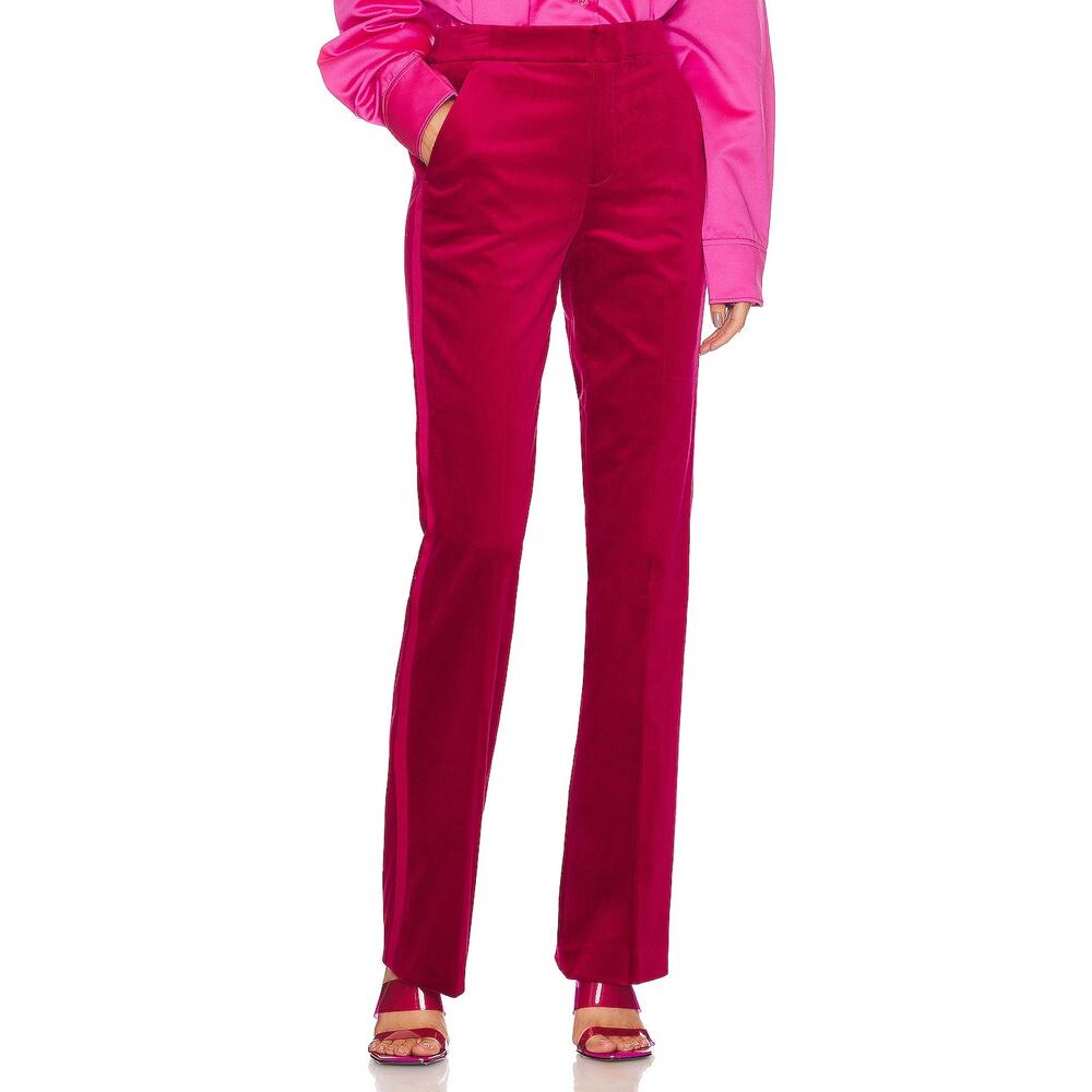 ALC Ford Velvet Trouser Pants Electric Pink Side Stripe Straight Leg SZ 6 HEMMED